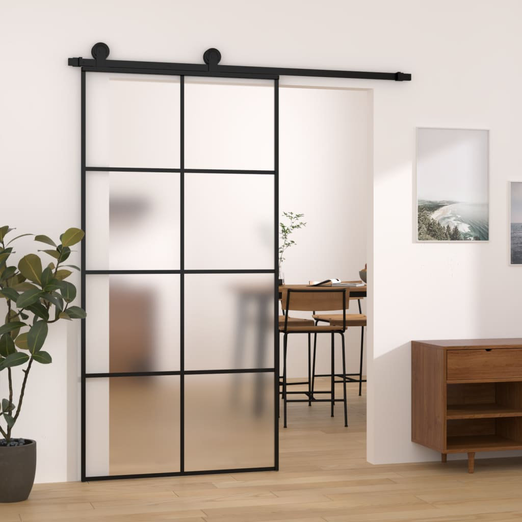 August Grove Shackleford Glass Sliding Door Black 205cm H x 102.5cm W
