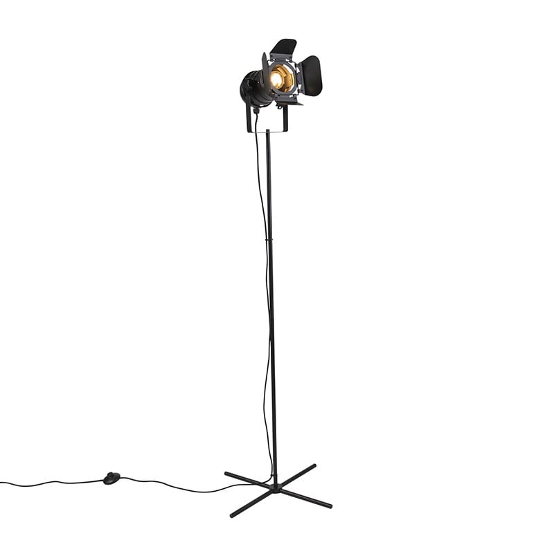Qazqa Industriële Vloerlamp Zwart - Dimbaar en Kantelbaar