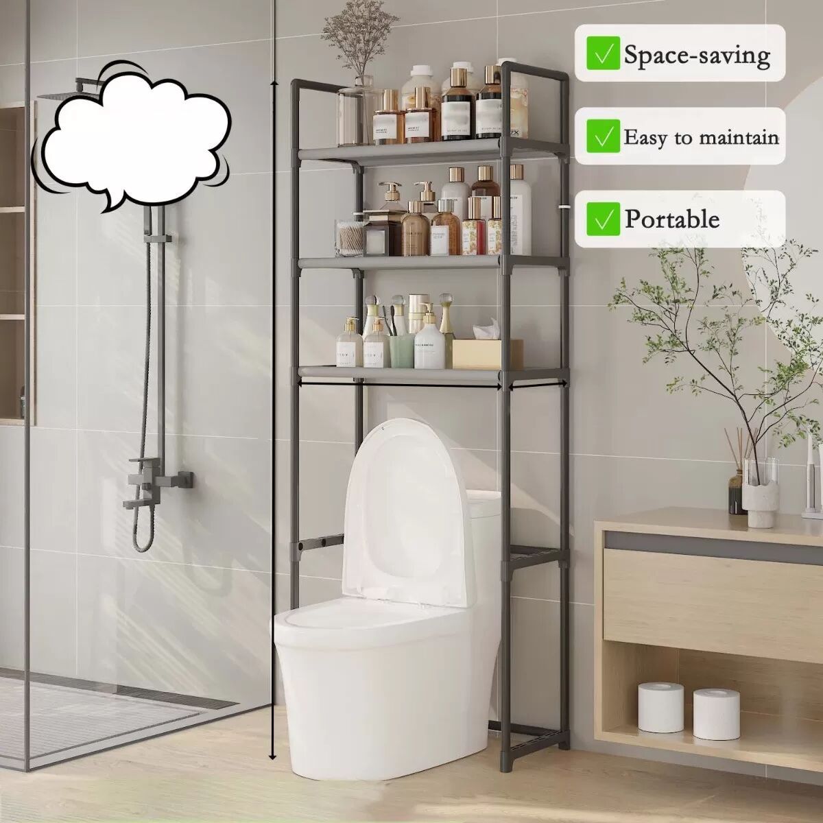 INF Schwarzes 3-stöckiges Über-der-Toilette-Regal – Badezimmer-Organizer-Regale
