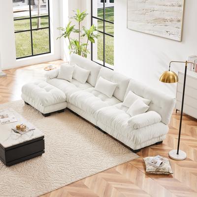 Loedds Chenille L-Shaped Modular Sectional Sofa with Ottoman & Deep Seats