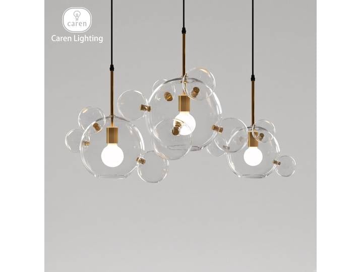 Lustre Suspendu Moderne en Verre Soufflé à la Main Effet Bulle, Style Nordique, avec Accents en Laiton, pour Salle à Manger, Design Italien Créatif
