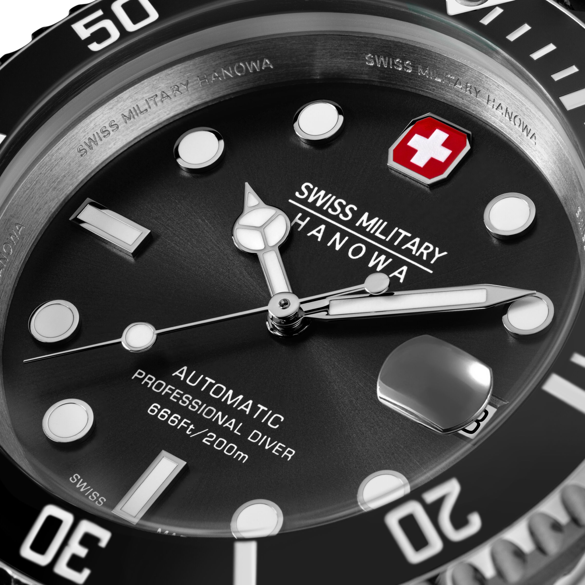 Automatikuhr "Sealord", silberfarben, schwarz, schwarz, SWISS MILITARY HANOWA, Armbanduhren, Herren, silberfarben, Automatikuhr, Armbanduhr, Herrenuhr, Swiss Made, Mechanische Uhr, Edelstahlarmband
