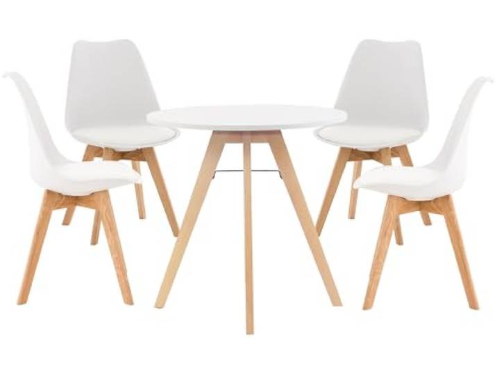 CLP Sitzgruppe Livik I Set aus 4X Stuhl Linares und 1x Tisch Viktor I runde Tischplatte Ø 75 cm I Moderne Essgruppe, Farbe:weiß