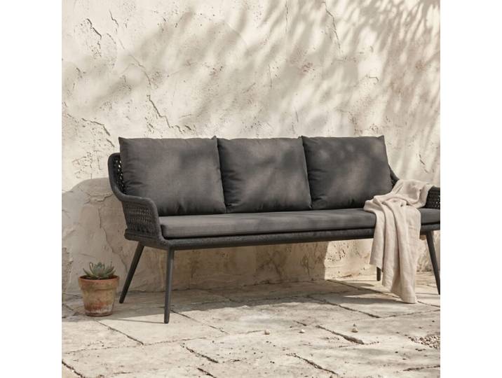 CASA DOMA Ribera Diningbank L-Form, Beine rund - Rope anthrazit – Raute Modern Country