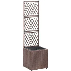 vidaXL Hochbeet mit Rankgitter 1 Topf 30x30x107 cm Poly Rattan Braun
