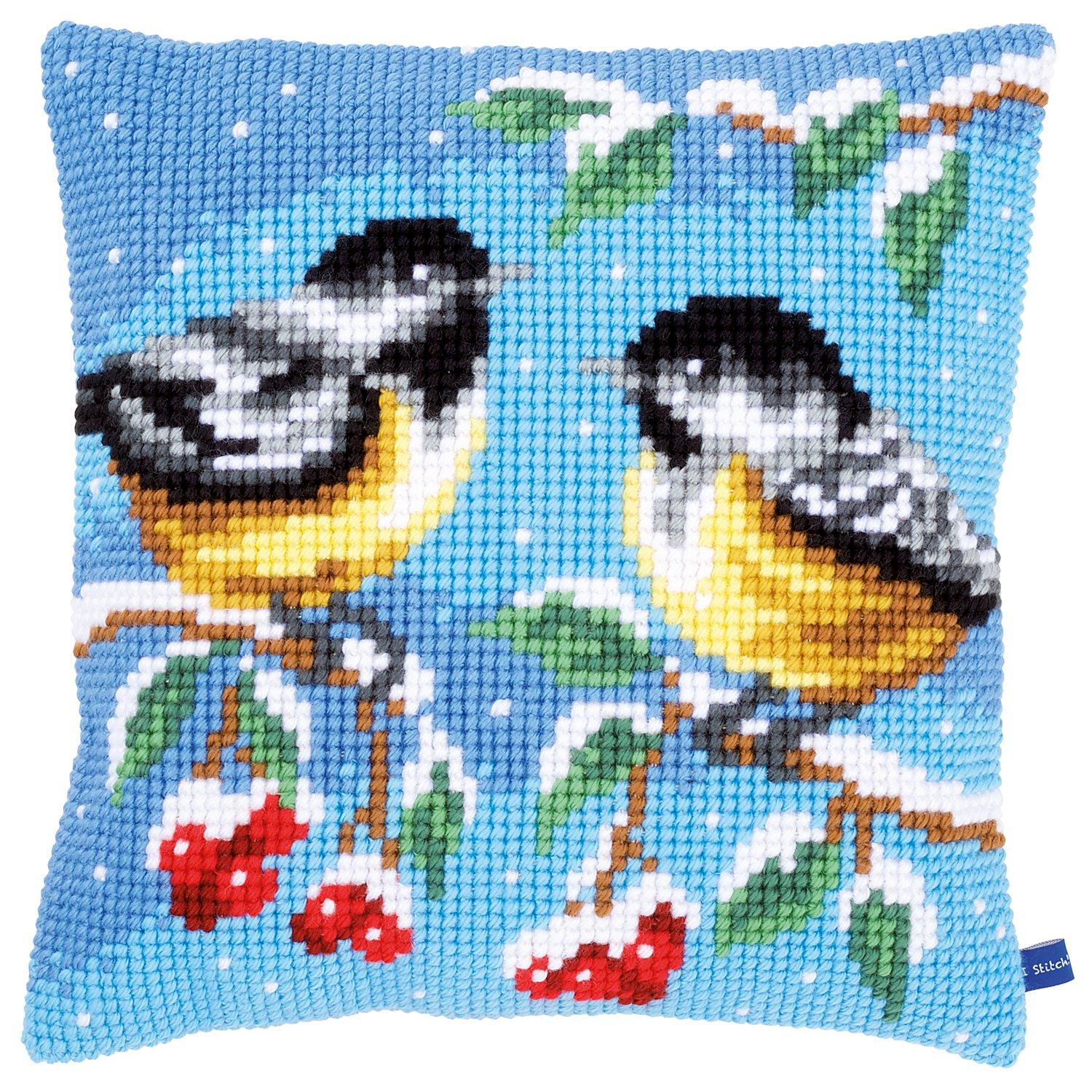Kreuzstichkissen "2 Blaumeisen Winter"