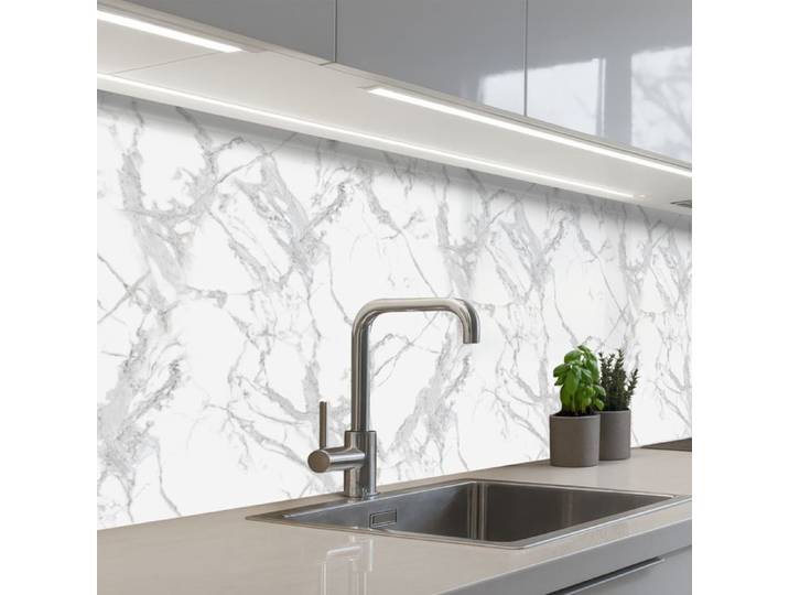 KitchenYeah crédence de cuisine Marbre Pur à Veines Grises 300x80cm