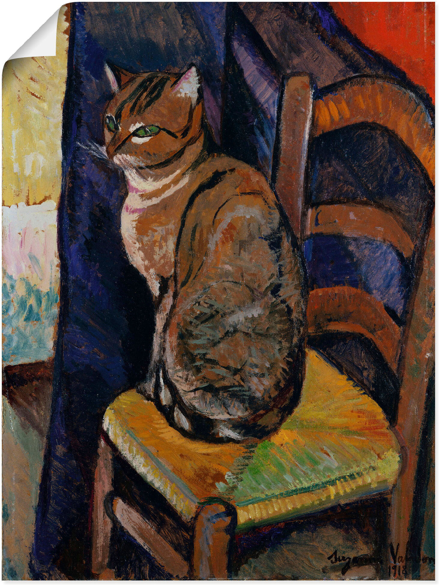 Wandbild ARTLAND "Skizze Stuhl sitzende Katze.", bunt (farbe bild(er): bunt), B:45cm H:60cm, Bilder, Wandbild, als Leinwandbild, Poster in verschied. Grössen farbe bild(er): bunt B/H/T: 45cm x 60cm, Poster Haustiere, 1 Stk.