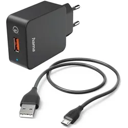 Hama Ladeset, Micro-USB, QC 3.0, 19,5 Watt, Schwarz (19.50 W, 1 Port), USB Ladegerät, Schwarz