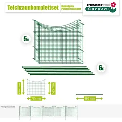 POWERTEC GARDEN 11tlg. Teichzaun Unterbogen, ca. 390 x 52,5 cm - Dunkelgrün