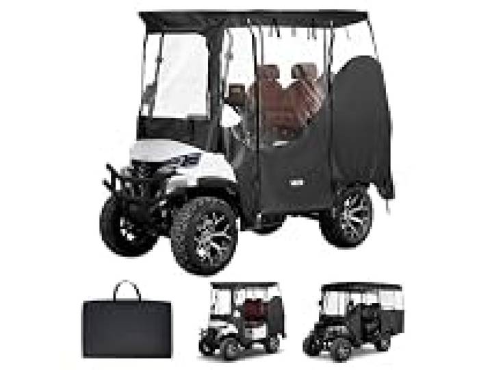 VEVOR Housse pour Golfette, Housse de Voiturette de Golf de 2 Places, Couverture Intégrale avec Fenêtres PVC Transparentes et Tissu Oxford 600D Imperméable, Protection Extérieure de Soleil Poussière