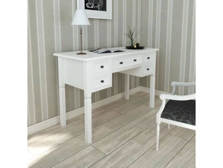 Bureau blanc à 5 tiroirs Blanc