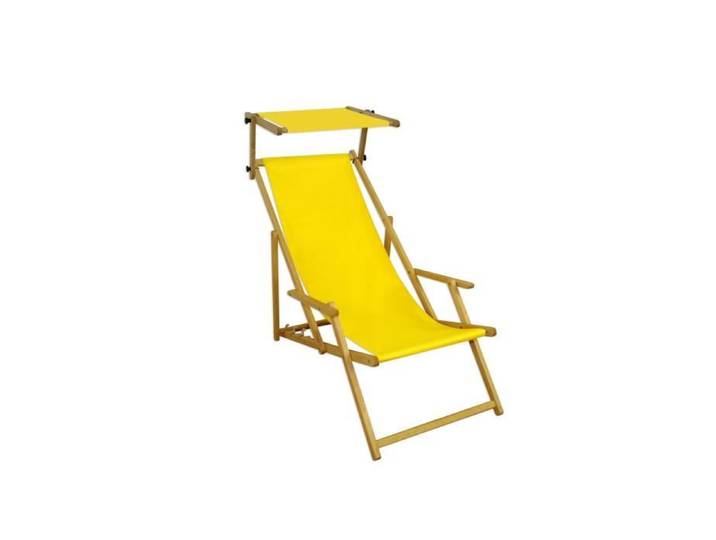 Chaise longue de jardin jaune chilienne bain de soleil pliant en bois avec pare-soleil 10-302NS
