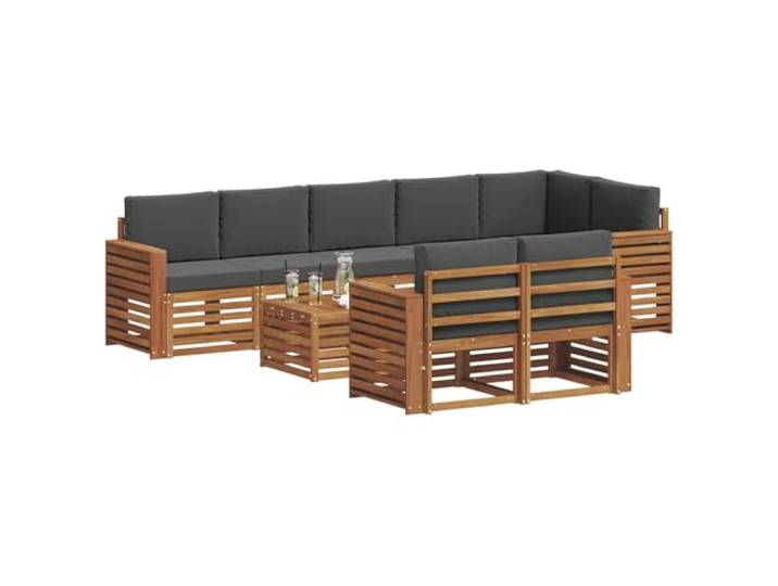 KTHLBRH Sofa-Set, 9-teilig, Natur, Anthrazit, Akazienholz, Massivholz Modular, Lattenrost-Design, abnehmbare Kissen, Schaumstoff, Verwendung im Freien, Tisch inklusive