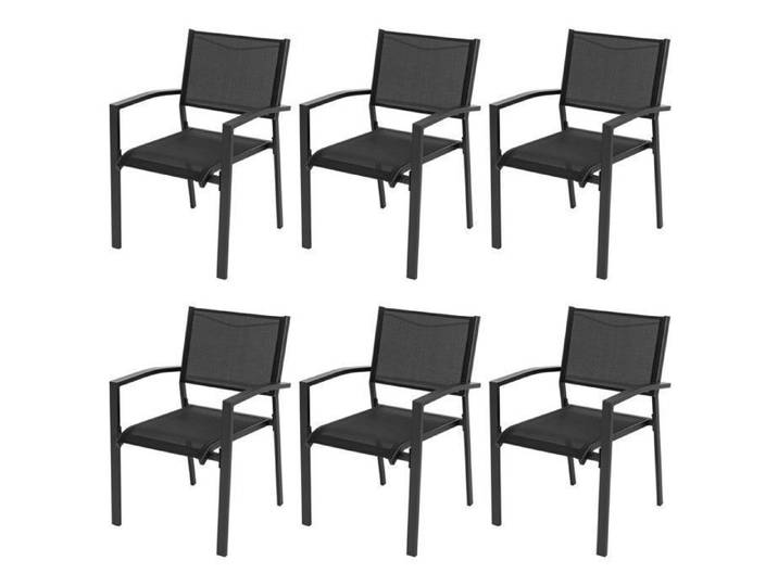 Avestar Chaises de jardin empilables 6 pièces en Textilène avec cadre en fer laqué noir