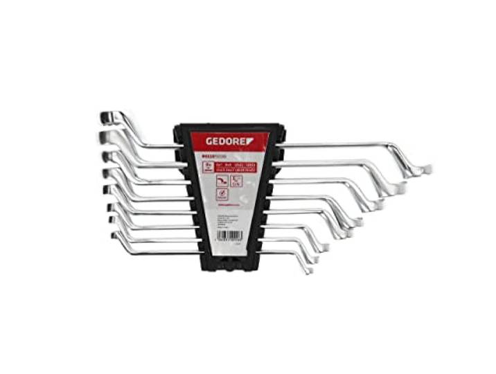 GEDORE red Assortiment de clés polygonales doubles\, 8 pièces\, Tailles 6 à 22 mm\, Contre-coudées\, Coudées à 5°\, Fines\, Clés\, R01105008