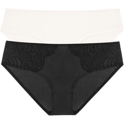 Hipster DORINA "Emersyn", Damen, Gr. S, Spitze, schwarz (schwarz, ivory), Spitze, Obermaterial: 86% Polyamid, 14% Elasthan, gestreift, eng, Unterhosen, leicht transparent, mit Spitze, mit Mesh, weich, bequem, gestreift