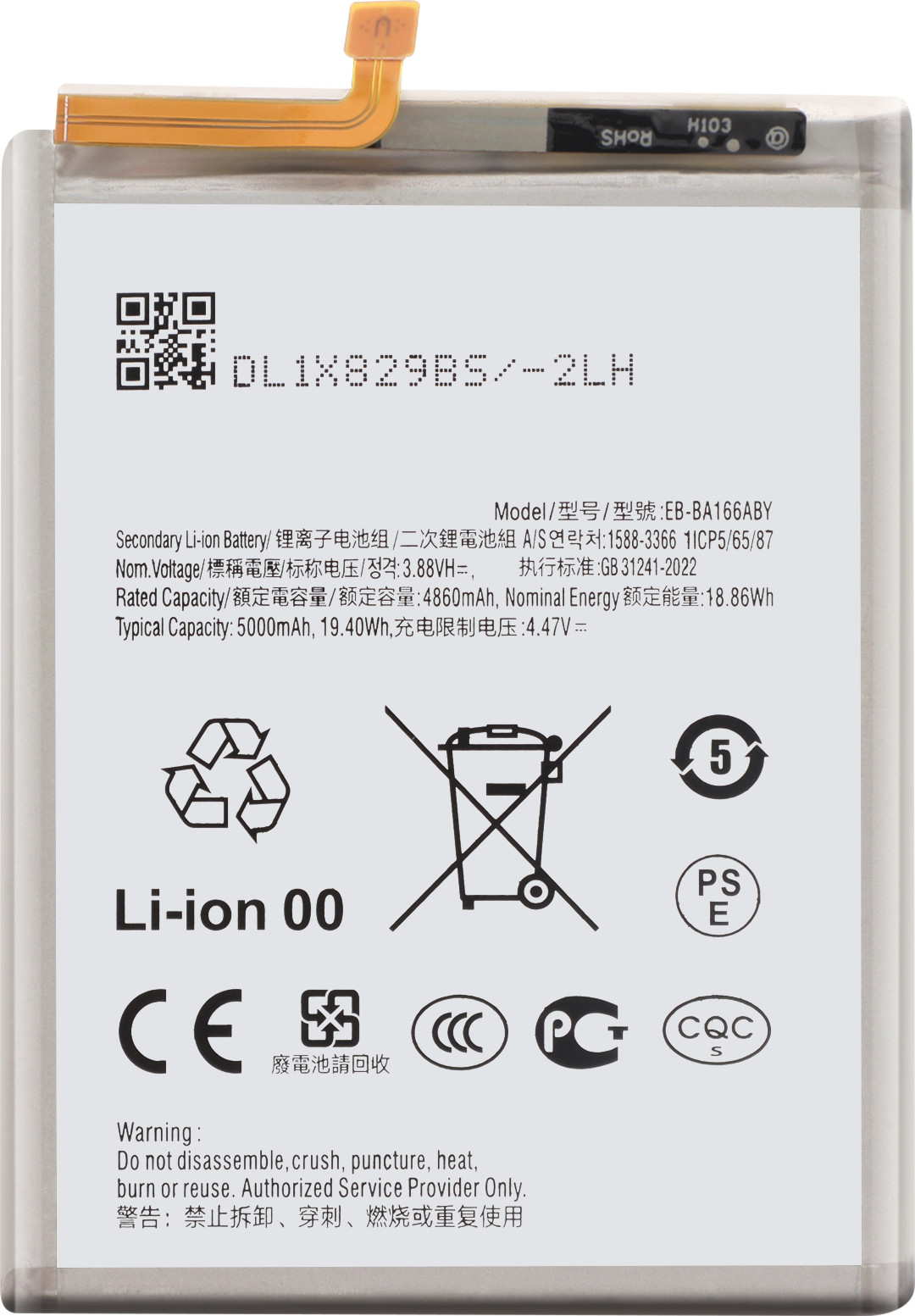 Clappio Interne batterij voor Samsung Galaxy A16, 5000mAh, Wit, Model GH82-36145A