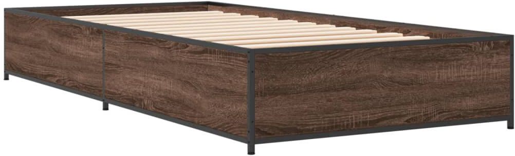 17 Stories Vidaxl Bed Frame Engineered Wood And Metal Brown Oak Small Single (2'6)