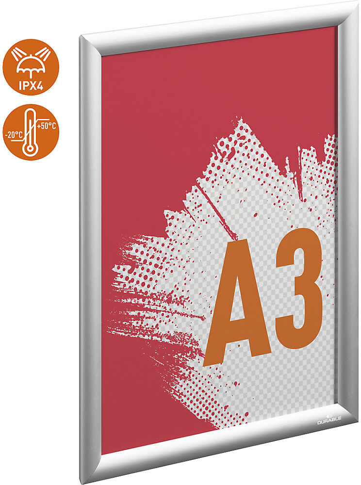 Robuster Aluminium-Klapprahmen Outdoor, Aluminium, eloxiert, HxB 470 x 350 mm, Format A3 DURABLE