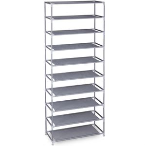 Relaxdays Schuhregal 10031572111, aus Metall, 10 Ebenen für 20 Paar, 62 x 150 x 28cm, grau