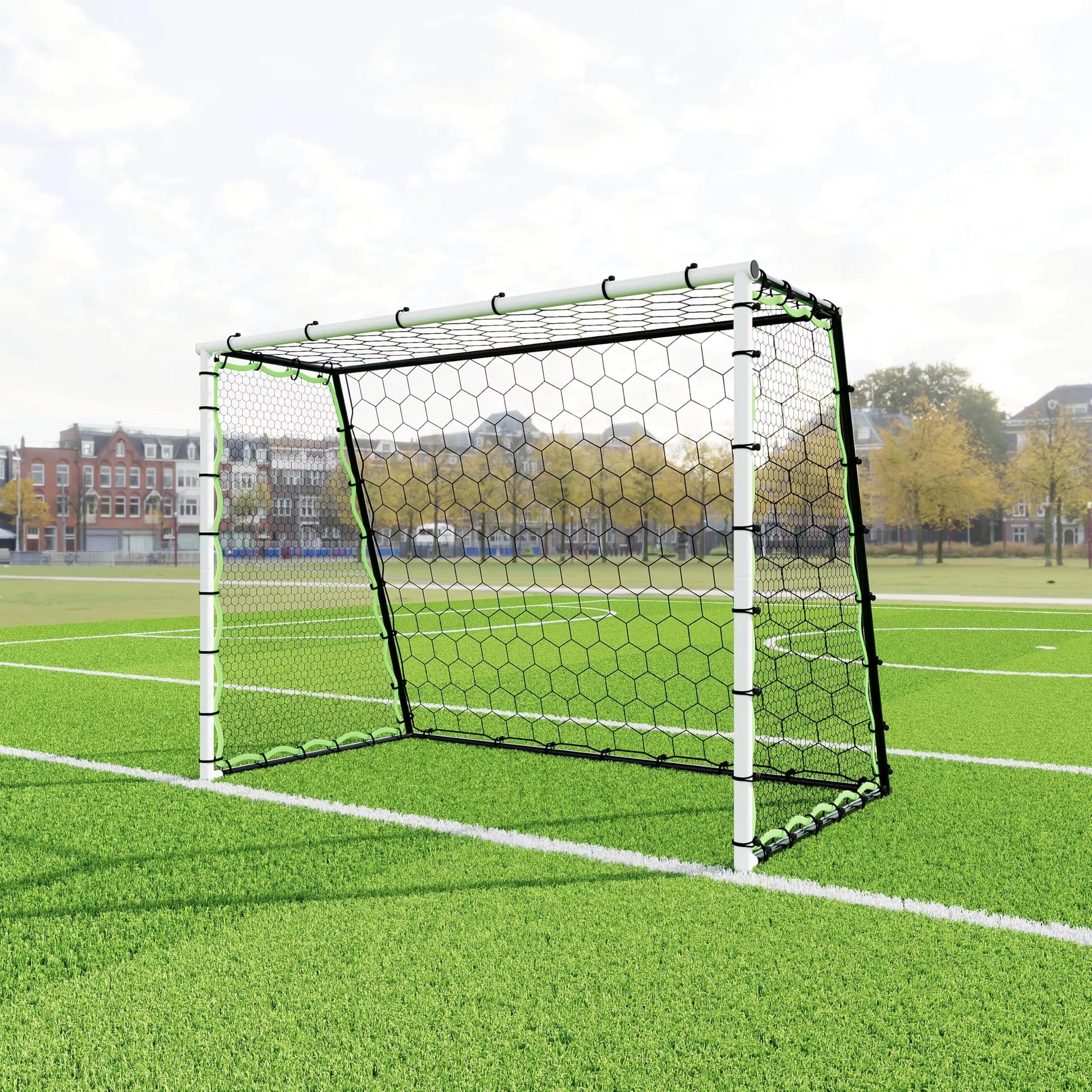 Fußballtor - Trainingstor für den Garten - 213 × 152 cm - Weiß - Stabiler Metallrahmen - PE-Netz - Tragetasche - Bodenanker