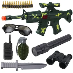 Militärgewehr-Set mit Gewehrzubehör, Schussgeräusch, Khaki