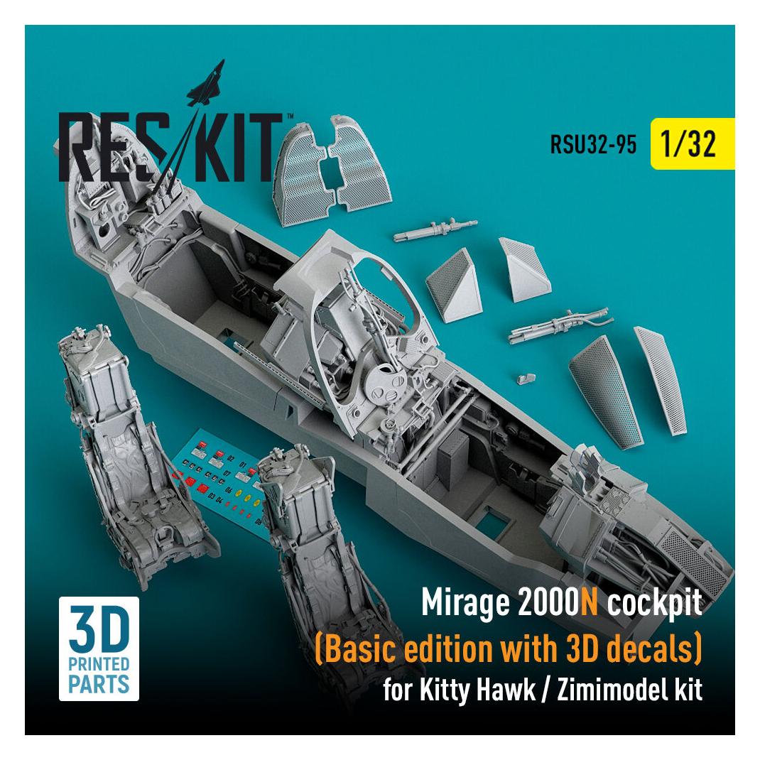 ResKit Mirage 2000N cockpit (Basic edition with 3D decals) for Kitty Hawk / Zimimodel kit (3D Printed) (RSU32-0095)