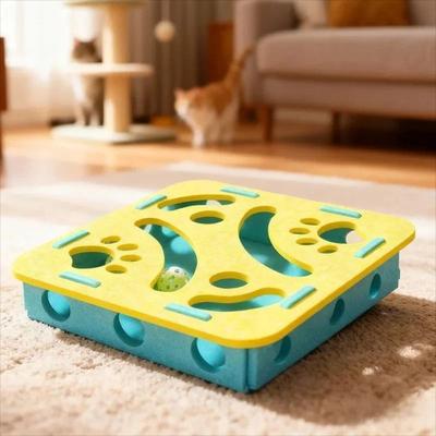 Uplifted Finds Felt Cat Puzzle Box With Bell Balls square Yellow