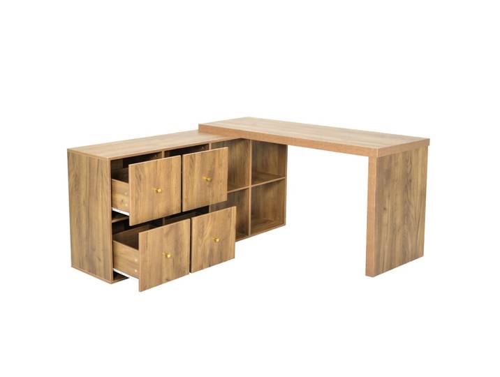 Bureau d'angle pivotant à 360° avec 4 tiroirs, couleur chêne
