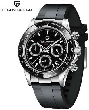 Uplifted Finds Pagani Design 40mm Quartz Watch Stainless Steel Sapphire rubber Black