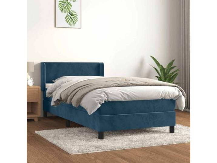 Samtbezug mit Taschenfederkern verstellbares Kopfteil 90x200 cm Blau Boxspringbett mit Matratze Dunkelblau 90x200 cm Samt Luxus Bett mit Kopfteil Taschenfederkern Matratze Topper Schlafzimmer