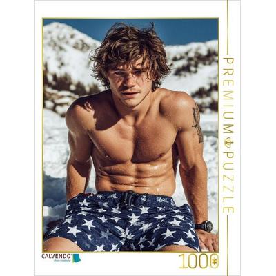 CALVENDO Puzzle Heißer boy mit Sixpack in Badehose im Schnee | 1000 Teile Lege-Größe 64x48cm Foto-Puzzle für glückliche Stunden