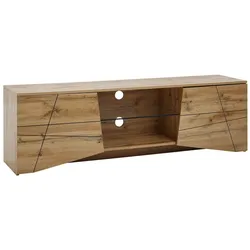 TV-Lowboard Holz Eiche-Dekor, Platz für 70-Zoll TV, Eichenoptik und Glas. 160x40x50 cm | Kadima Design