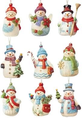 Inspire Select Wooden Snowman Christmas Tree Ornaments Set Rustic Hanging Snowman Decorations For Holiday Home Decor snowman 9 Pcs
