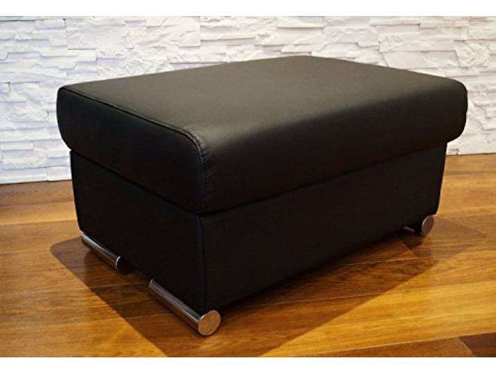 Quattro Meble Echtleder Hocker aufklappbar mit Stauraum Sitzhocker Rindsleder Sitzwürfel 75x55 Fußhocker Polsterhocker Schwarz Echt Leder Puff mit Chromfüßen