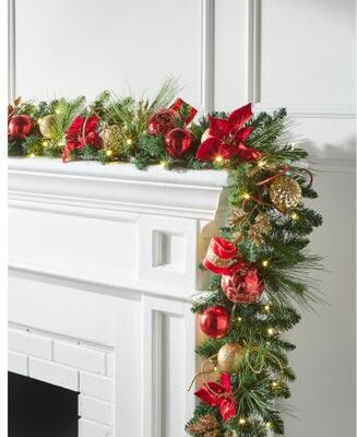 6' Pre-Lit Red Ribbon Garland by BrylaneHome in Multi Christmas Garland