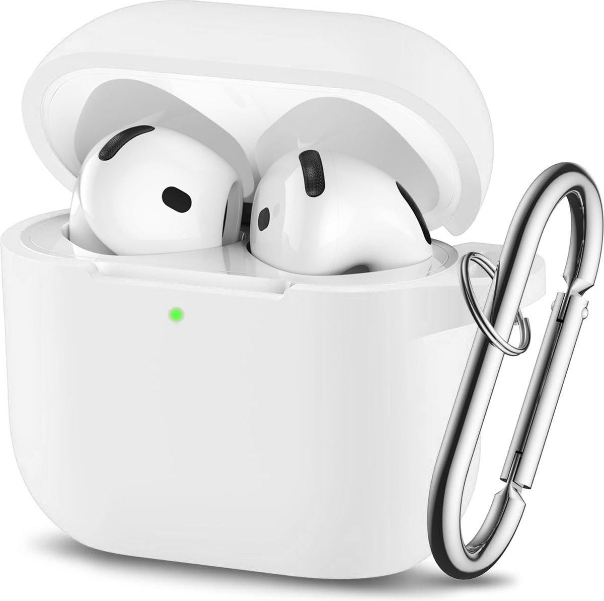 Jumada Beschermhoes voor AirPods 4 – Siliconen Hoesje – Wit – met karabijnhaak