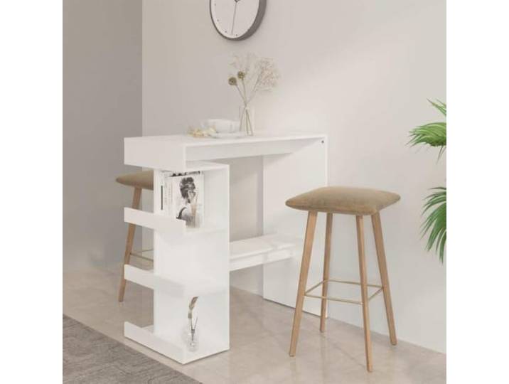 KGTKGTYER Bartisch mit Regal, Stehtisch aus Holzwerkstoff, 100x50x101,5 cm Platzsparend, Mit drei Ablageflächen, Fußstütze inklusive