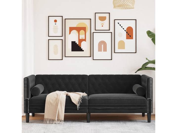 vidaXL Chesterfield-Sofa mit Nackenrollen 3-Sitzer Schwarz Samt