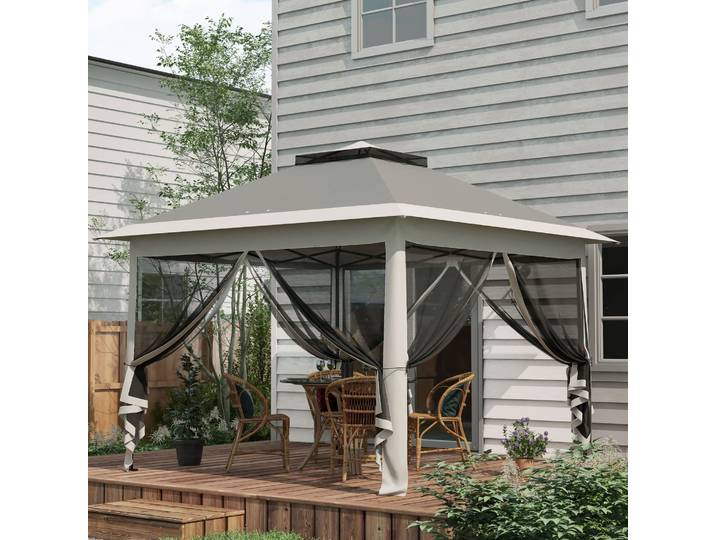 Outsunny Gazebo Extérieur Réglable Métal Tissu Gris 3,3x3,3m