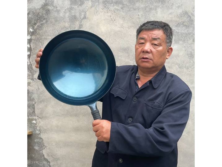 Zhangqiu-pot en fer authentique, pot en fer forgé à la main, pot antiadhésif non revêtu, miroir rond astronomique, wok à fond plat à l'ancienne