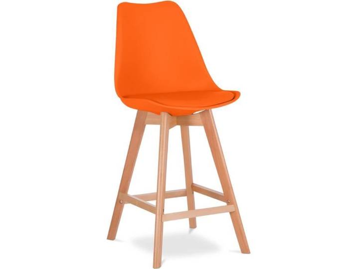 Premium Tabouret de bar Brielle avec coussin de scandinave - Bois Orange