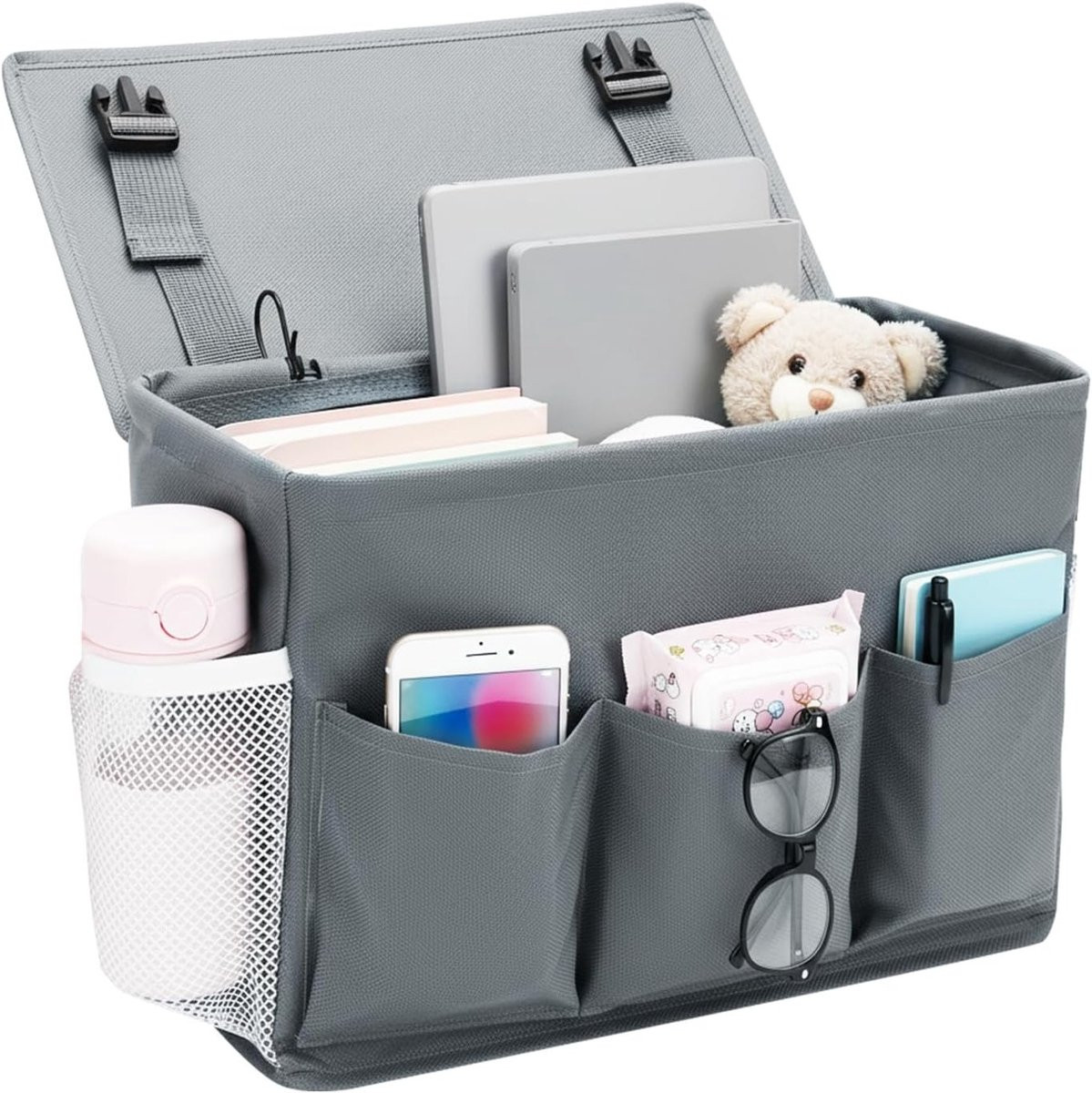 Multifunctionele Bed Organiser met 6 Compartimenten voor Boeken, Telefoon en Oordopjes