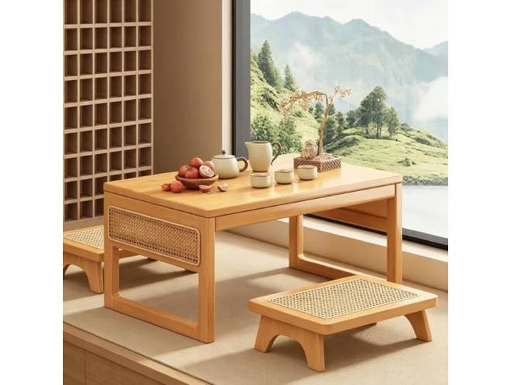 Klappbarer Couchtisch aus Bambus, japanische Tatami-Tische, Tragbarer Für Meditation und Teezeremonie, niedriger Bambusschreibtisch, Meditations Tisch(Wood,60cm/23.6in)