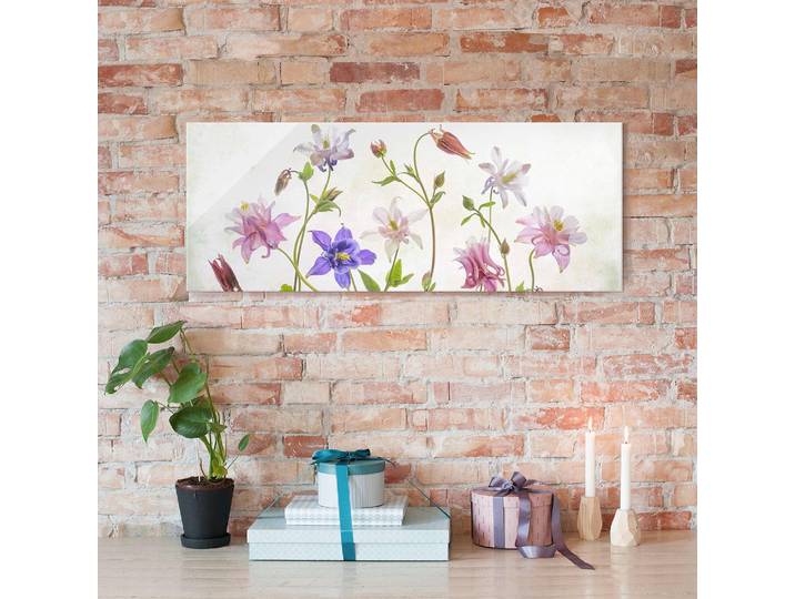 Glasbild Wald-Akelei Glasart: Sicherheitsglas Material: Glas Motiv: Blumen Muster: mit Motiv Beige 125 x 50 x 0cm