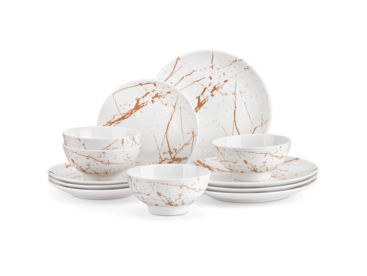 LOVECASA.co.jp-Service d'assiettes Ceremic, Glaçure Blanche avec Vaisselle Dorée, 12/24 Pièces, 4/8 Pièces, Que/Dessert/Filles pour Hypothèque 4/8