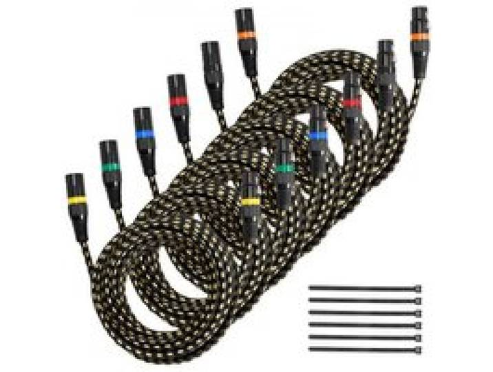 VEVOR Câble XLR 7,62 m, lot de 6, câble de microphone DMX mâles vers femelles symétriques blindés, cordon de haut-parleur XLR 3 broches plaqués or, pour éclairage de scène, amplificateurs, mixeurs