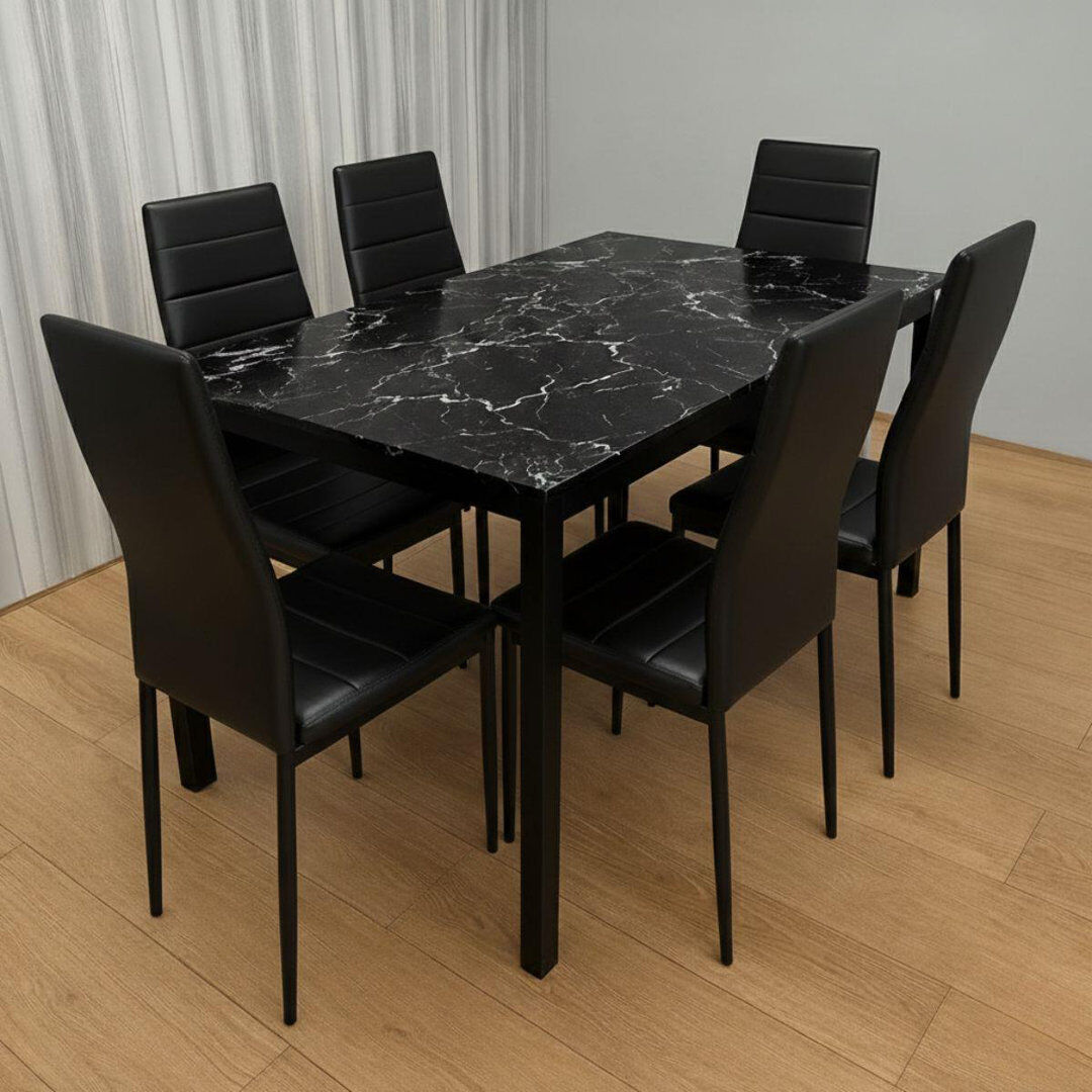 Metro 6 -Person Tempered Glass Dining Set Black 6