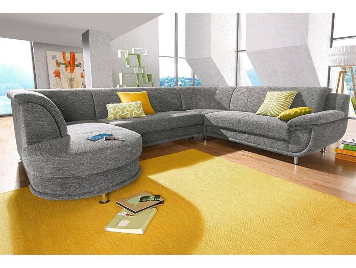 Wohnlandschaft, Softlux-Kunstleder & NaturLeder, Braun (Cappuccino), 320×94 cm, U-Form, Federkern, Trendmanufaktur